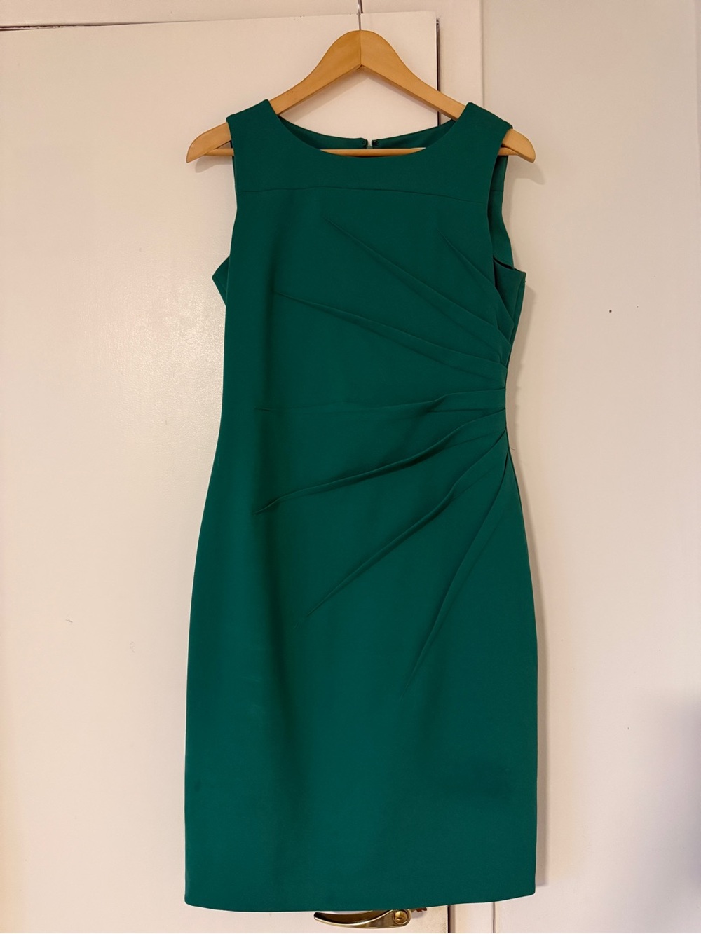Calvin Klein Emerald Green Sleeveless Sheath Dress with Side Pleats